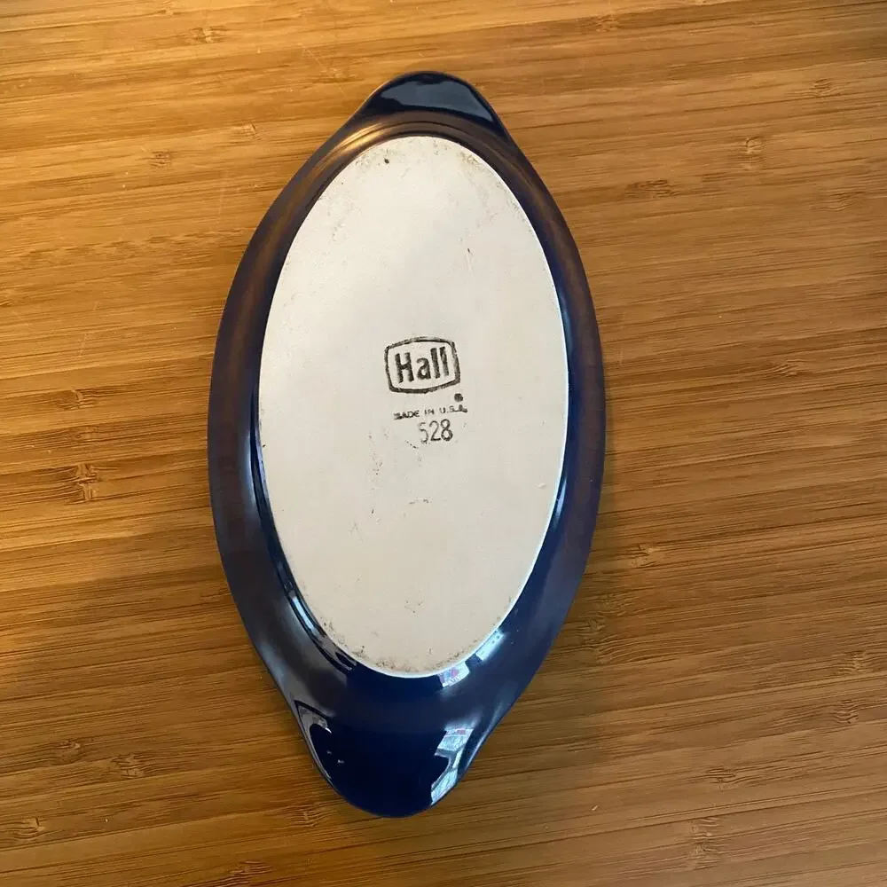 Hall Pottery 528 Cobalt Blue Au Gratin‎ Casserole Baking Dish FLAWLESS!